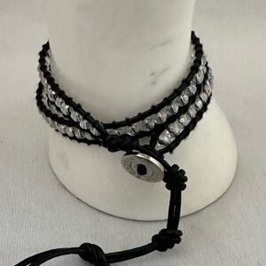 Victoria Emerson clear crystal bead in black cord wrap bracelet